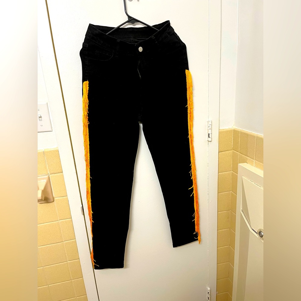 Shein black jean and yellow fringe pants W28 L32